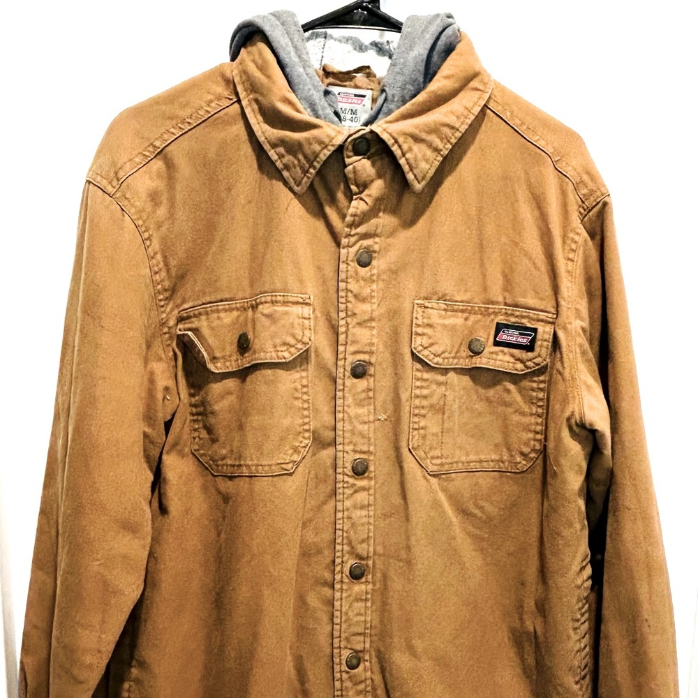 Dickies Vintage Distressed Brown Canvas Barn Jacket Hooded Coat size M rodeo